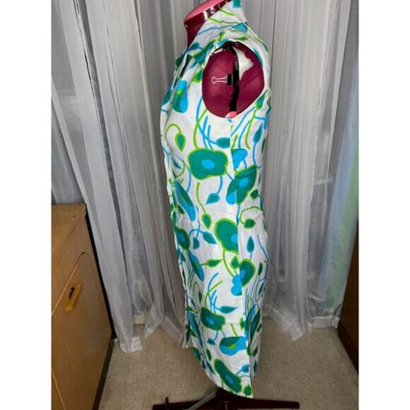 shirt dress floral vintage 1960s mod flower power white blue green - Picture 6 of 12